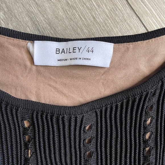 Bailey 44 Women's Sasha Pointelle Rib Sweater Sz Medium Black Bodycon Mini Dress - Picture 3 of 8